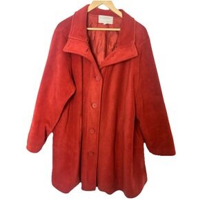 Woman Within 1X Fleece Swing Coat Burnt Orange Button Front  Funnel Next Coat